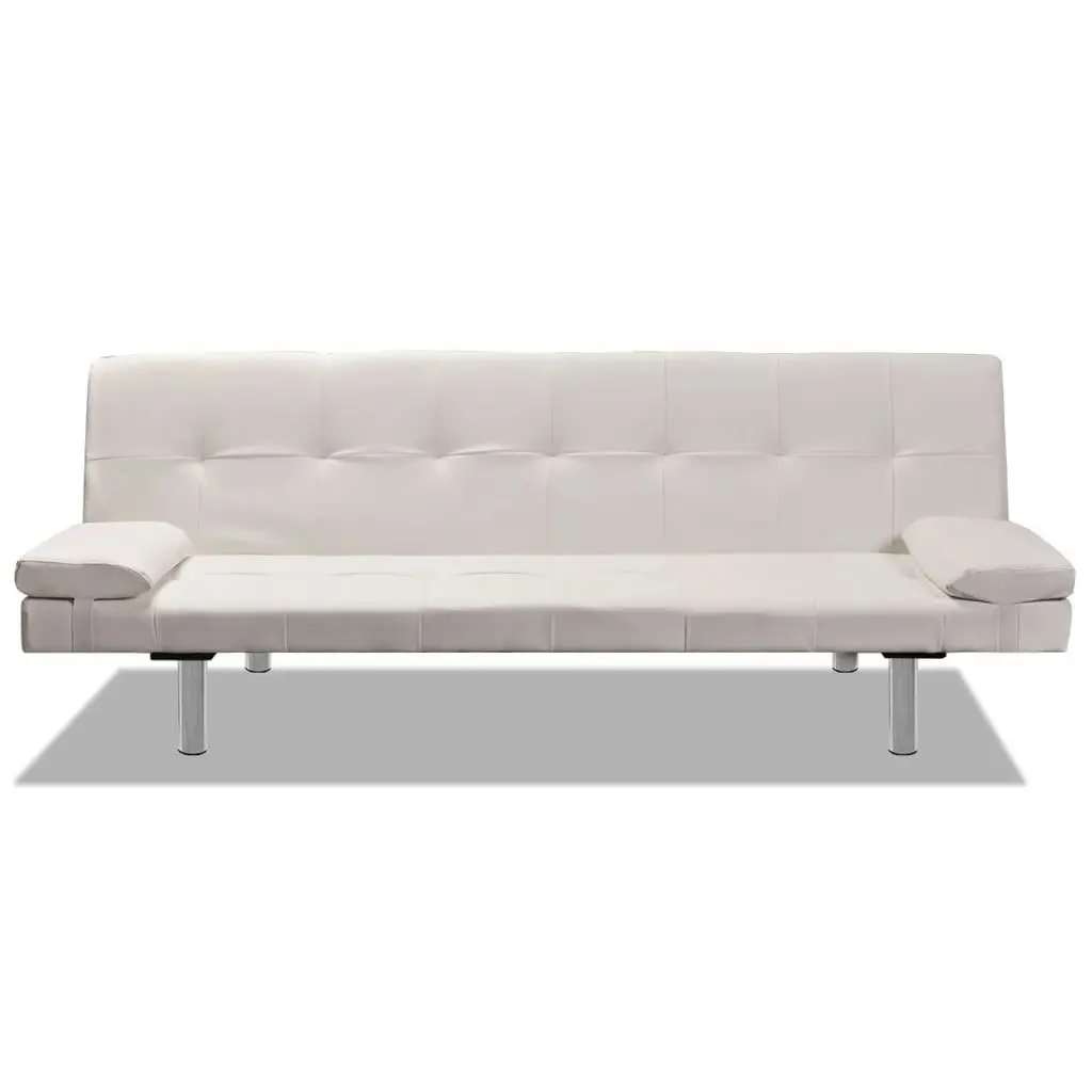 Sofa Bed with Two Pillows Artificial Leather Adjustable Cream White 241723