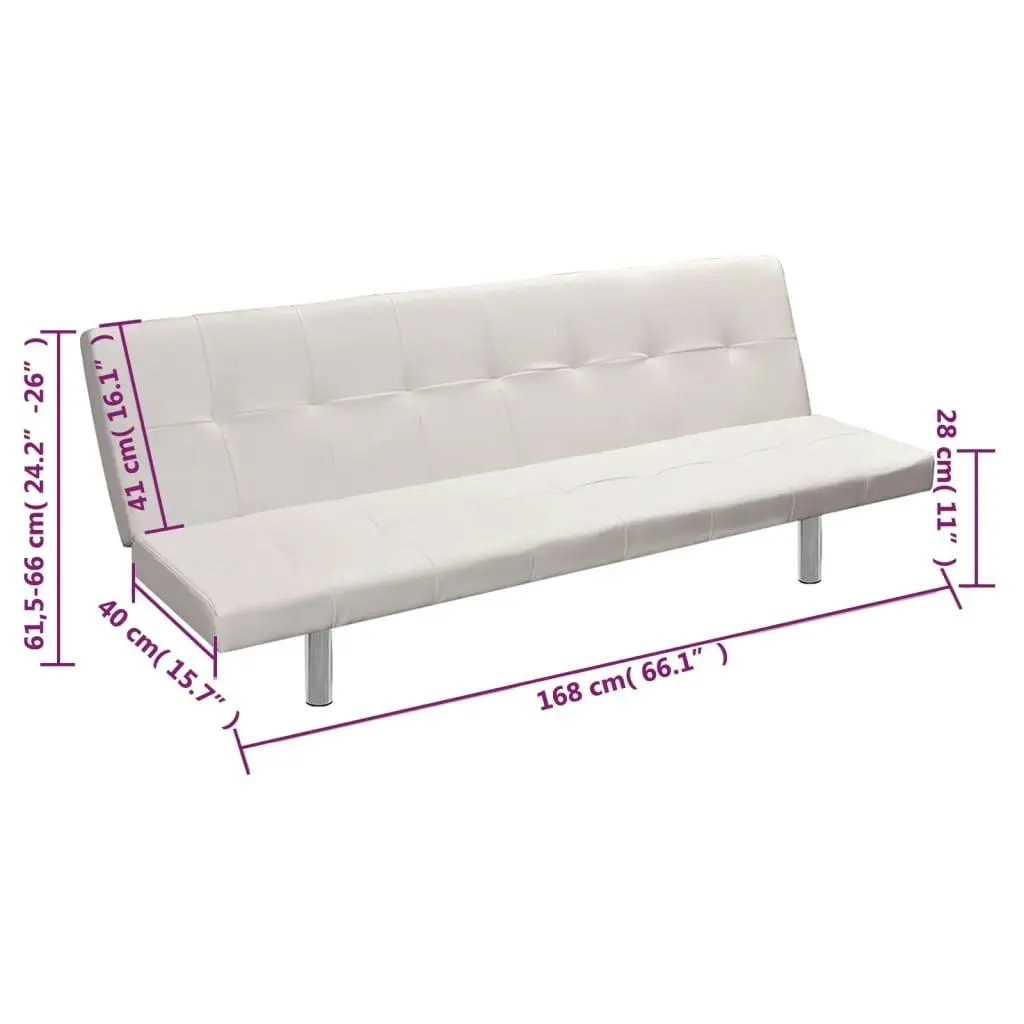 Sofa Bed with Two Pillows Artificial Leather Adjustable Cream White 241723