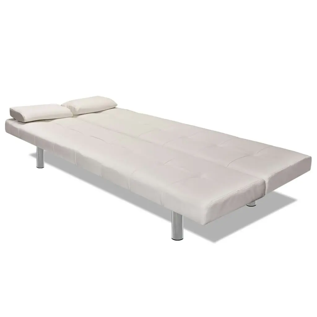 Sofa Bed with Two Pillows Artificial Leather Adjustable Cream White 241723