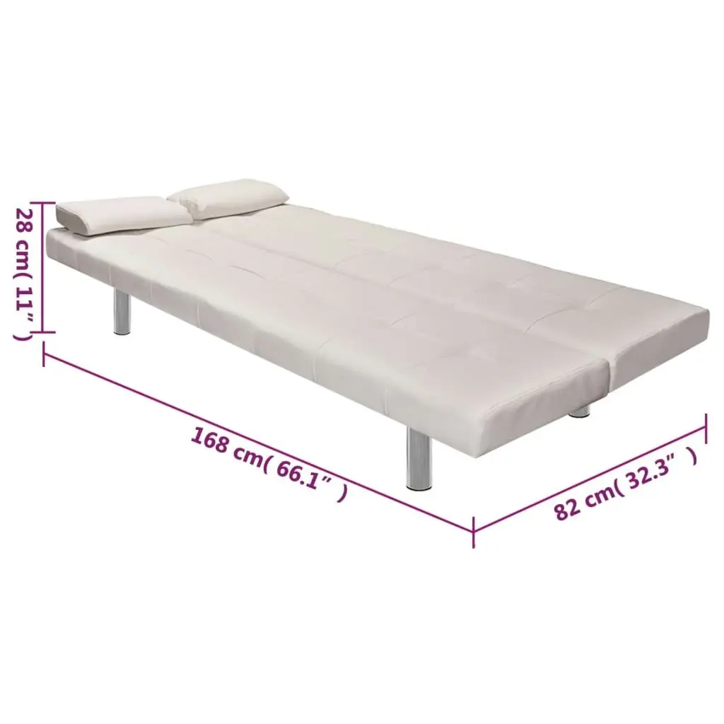 Sofa Bed with Two Pillows Artificial Leather Adjustable Cream White 241723