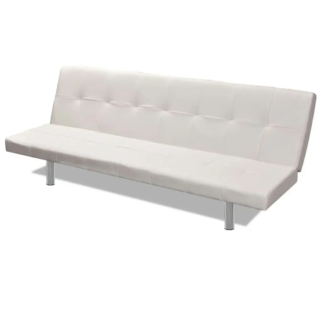 Sofa Bed with Two Pillows Artificial Leather Adjustable Cream White 241723