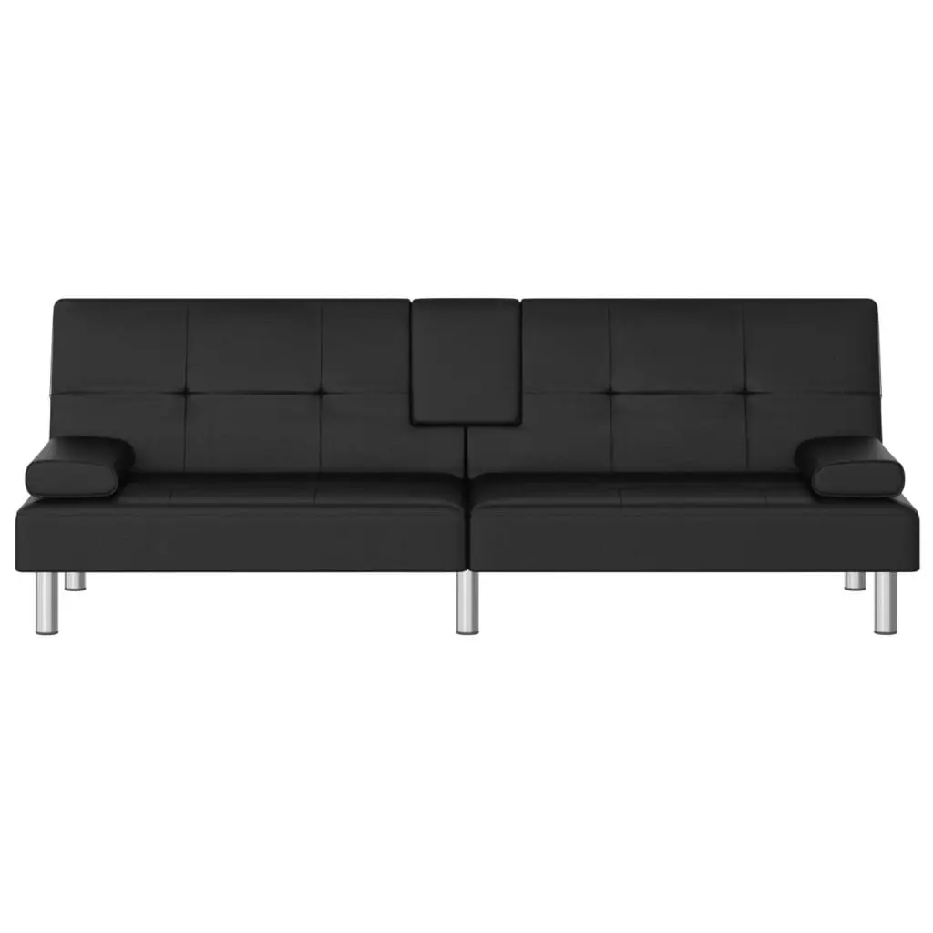 Sofa Bed with Cup Holders Black Faux Leather 351926