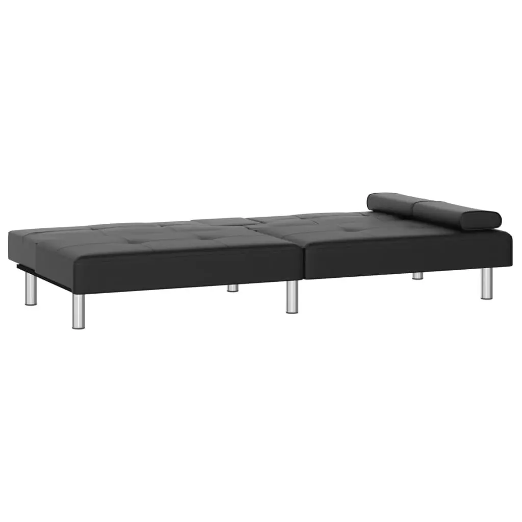 Sofa Bed with Cup Holders Black Faux Leather 351926