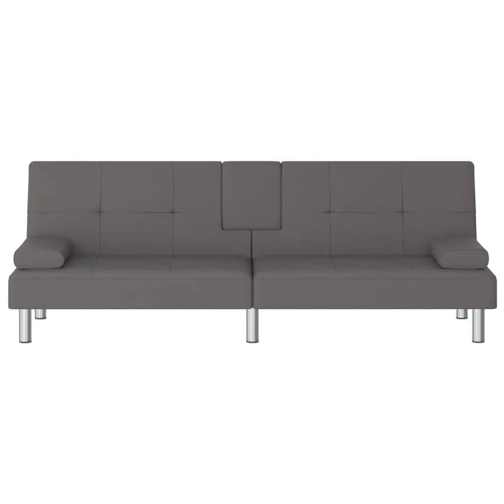 Sofa Bed with Cup Holders Grey Faux Leather 351928