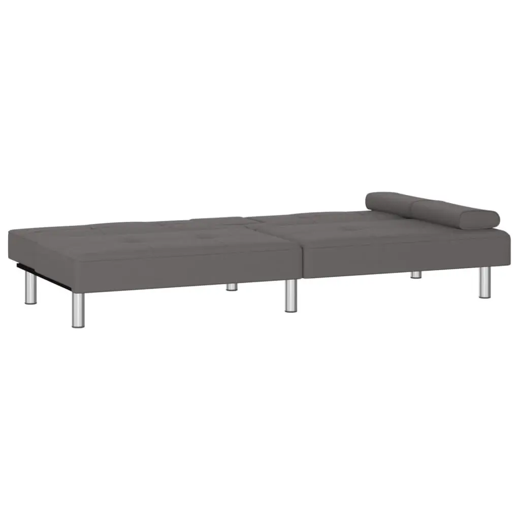 Sofa Bed with Cup Holders Grey Faux Leather 351928