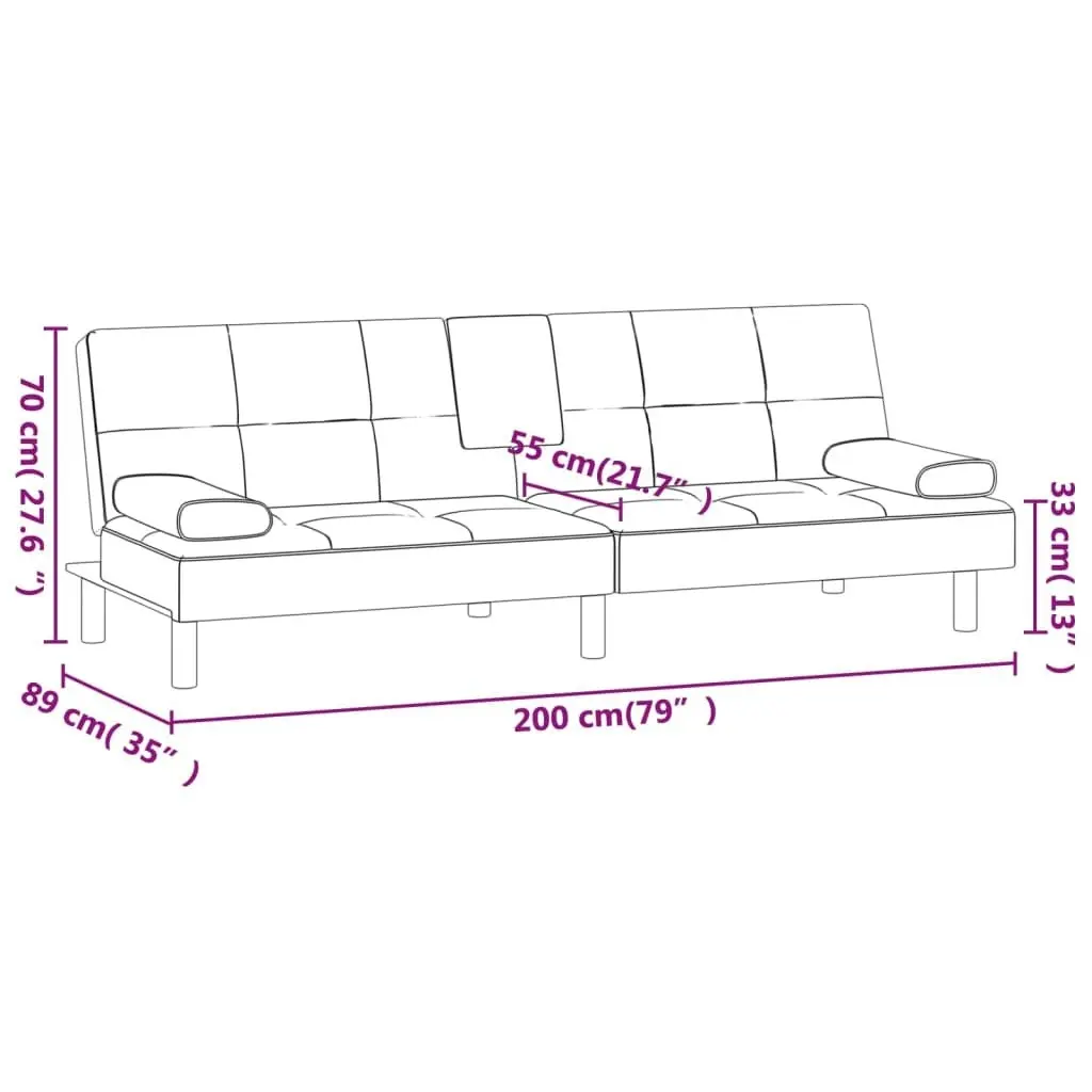 Sofa Bed with Cup Holders Grey Faux Leather 351928