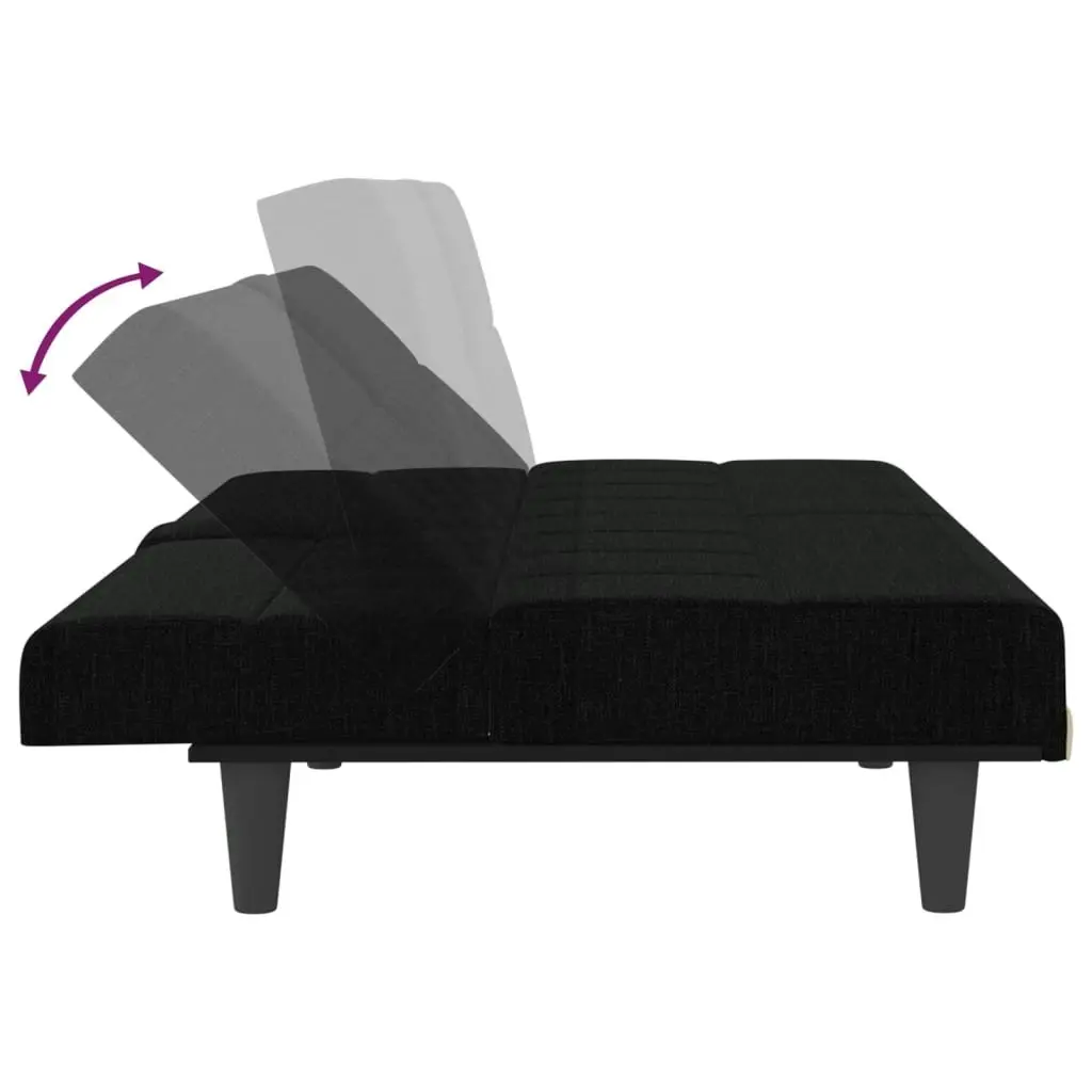 Sofa Bed with Cup Holders Black Fabric 351865