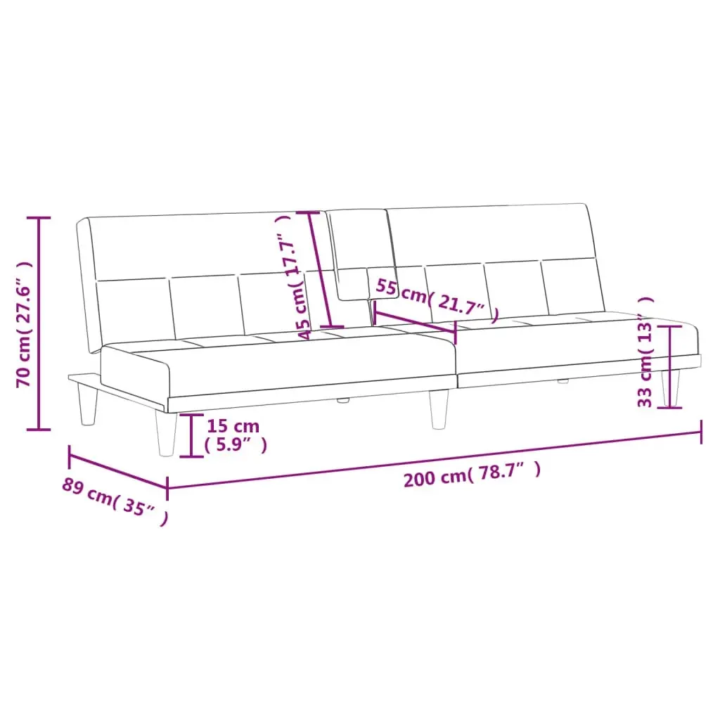 Sofa Bed with Cup Holders Black Fabric 351865