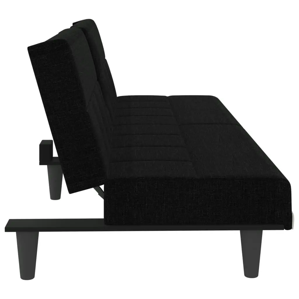 Sofa Bed with Cup Holders Black Fabric 351865