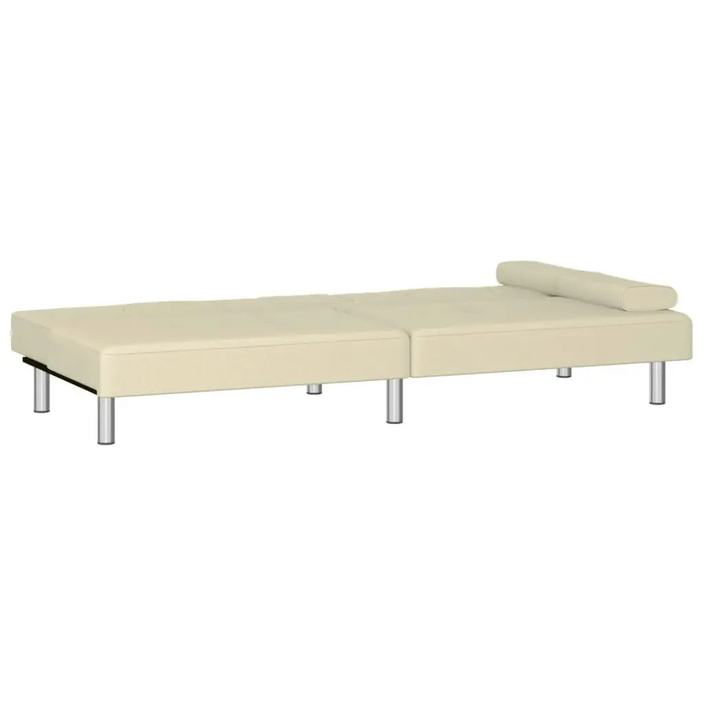 Sofa Bed with Cup Holders Cream Faux Leather 351927