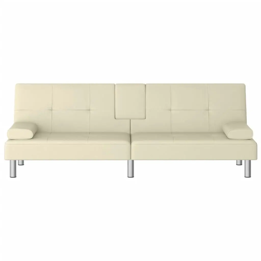 Sofa Bed with Cup Holders Cream Faux Leather 351927