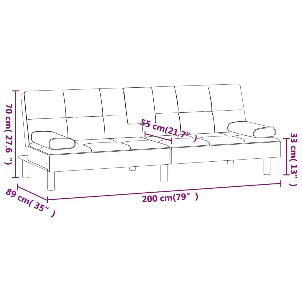 Sofa Bed with Cup Holders Cream Faux Leather 351927