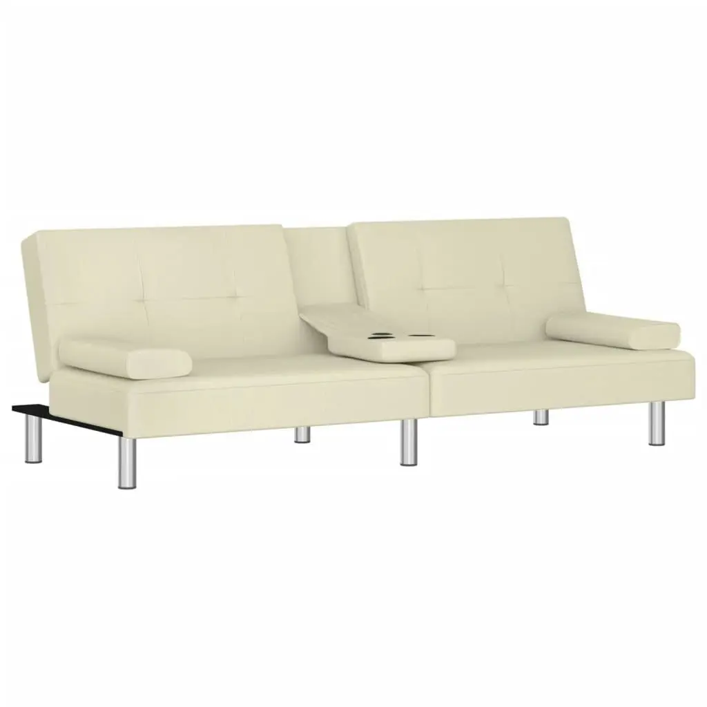 Sofa Bed with Cup Holders Cream Faux Leather 351927