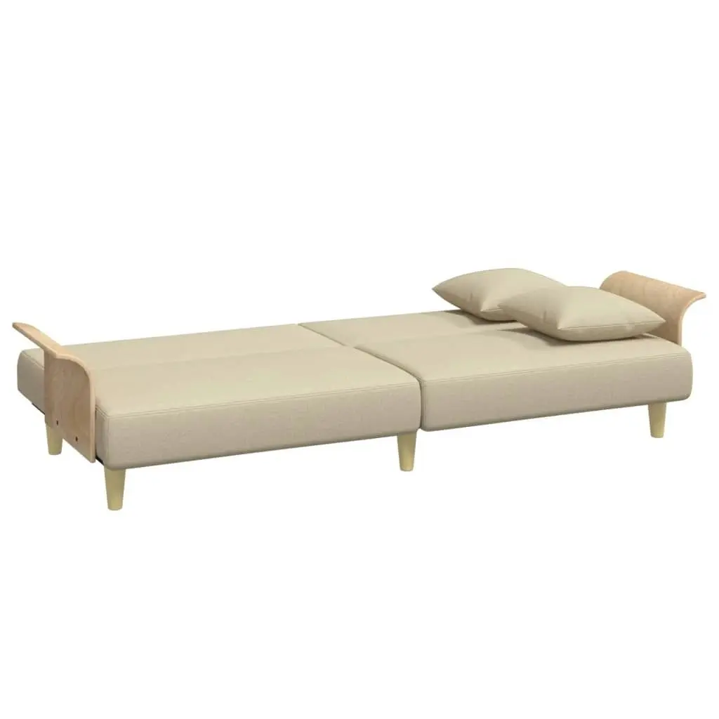 Sofa Bed with Armrests Cream Fabric 351846