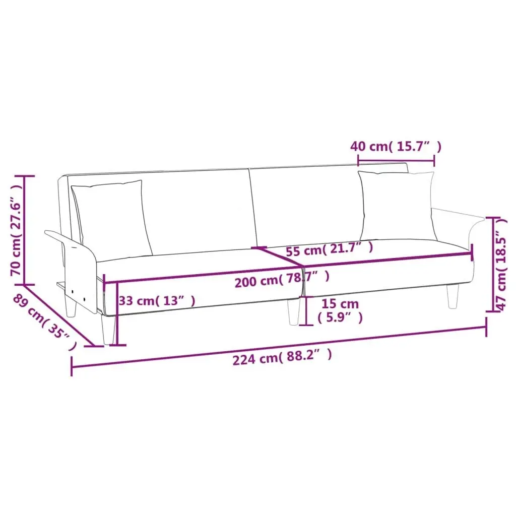 Sofa Bed with Armrests Cream Fabric 351846