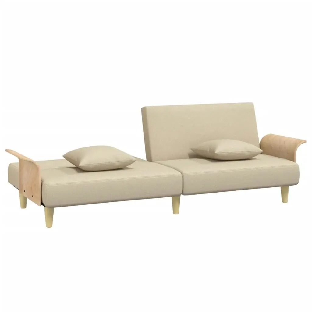 Sofa Bed with Armrests Cream Fabric 351846