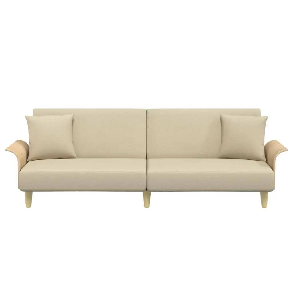 Sofa Bed with Armrests Cream Fabric 351846