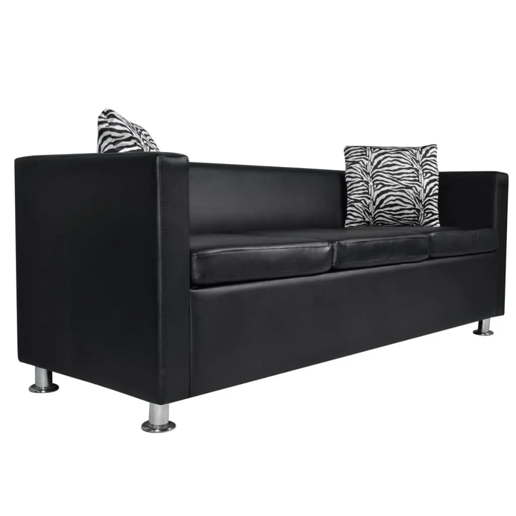 Sofa 3-Seater Artificial Leather Black 242208