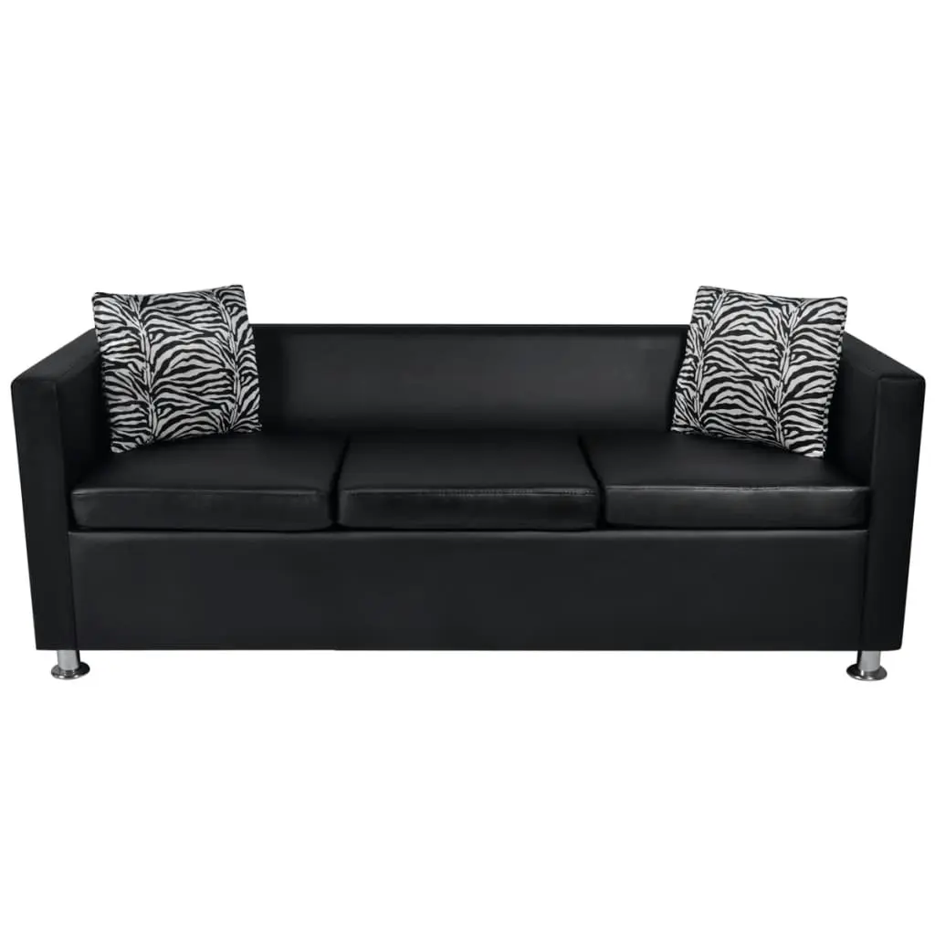 Sofa 3-Seater Artificial Leather Black 242208