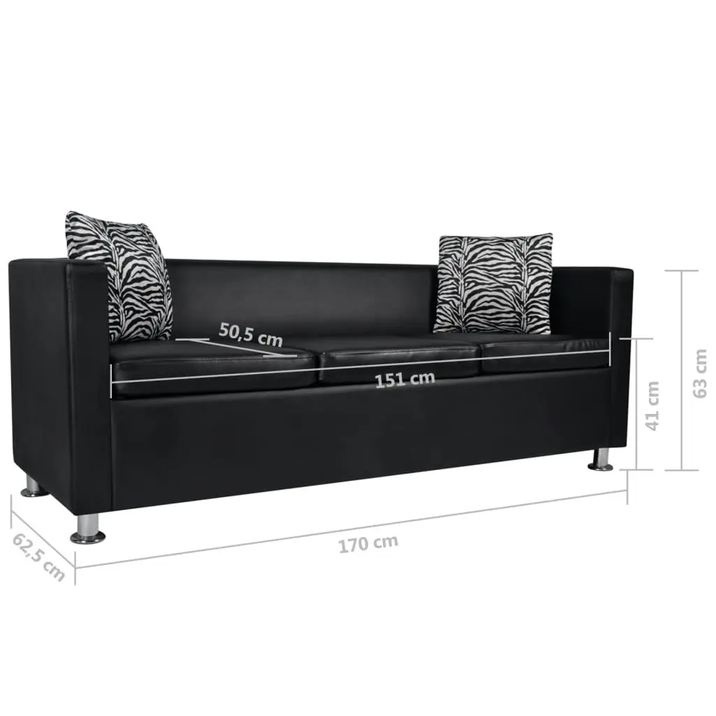 Sofa 3-Seater Artificial Leather Black 242208