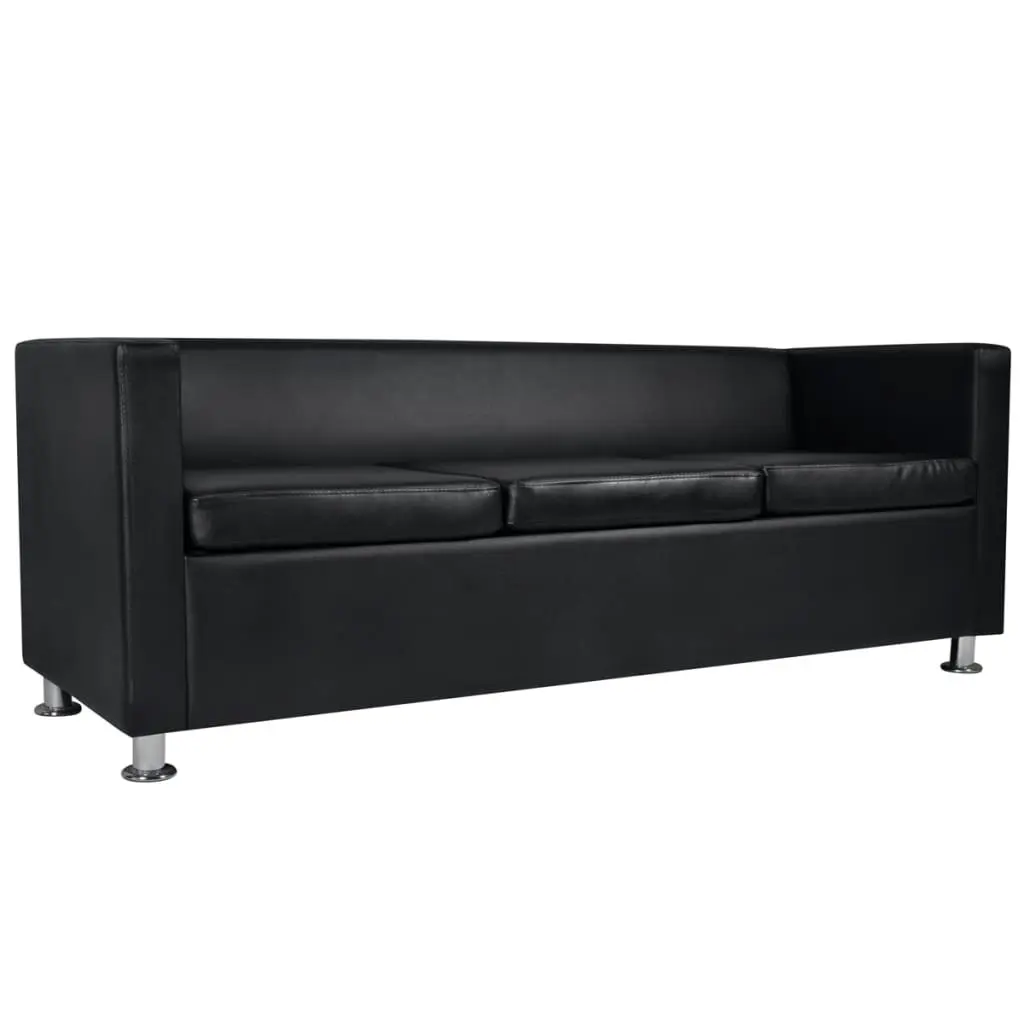 Sofa 3-Seater Artificial Leather Black 242208