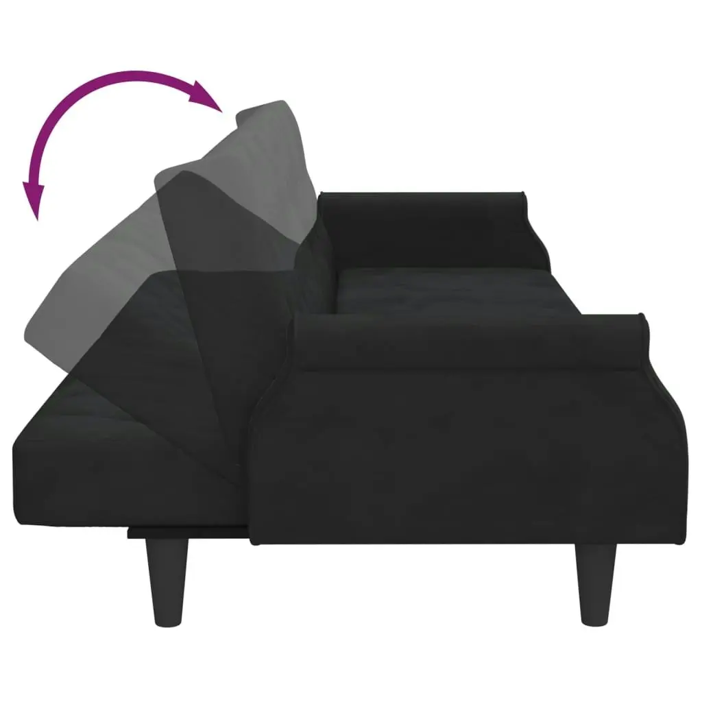 Sofa Bed with Armrests Black Velvet 351948