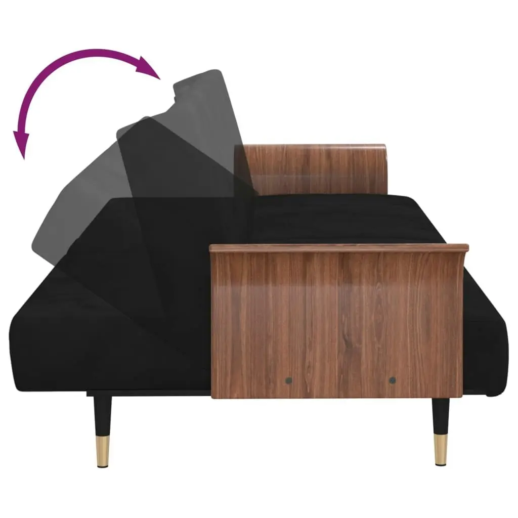 Sofa Bed with Cup Holders Black Velvet 351854