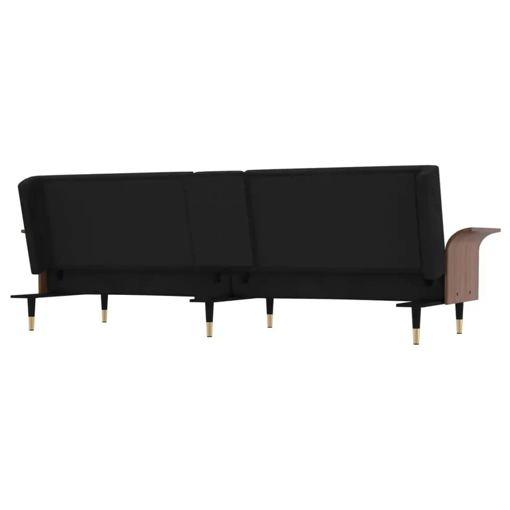 Sofa Bed with Cup Holders Black Velvet 351854