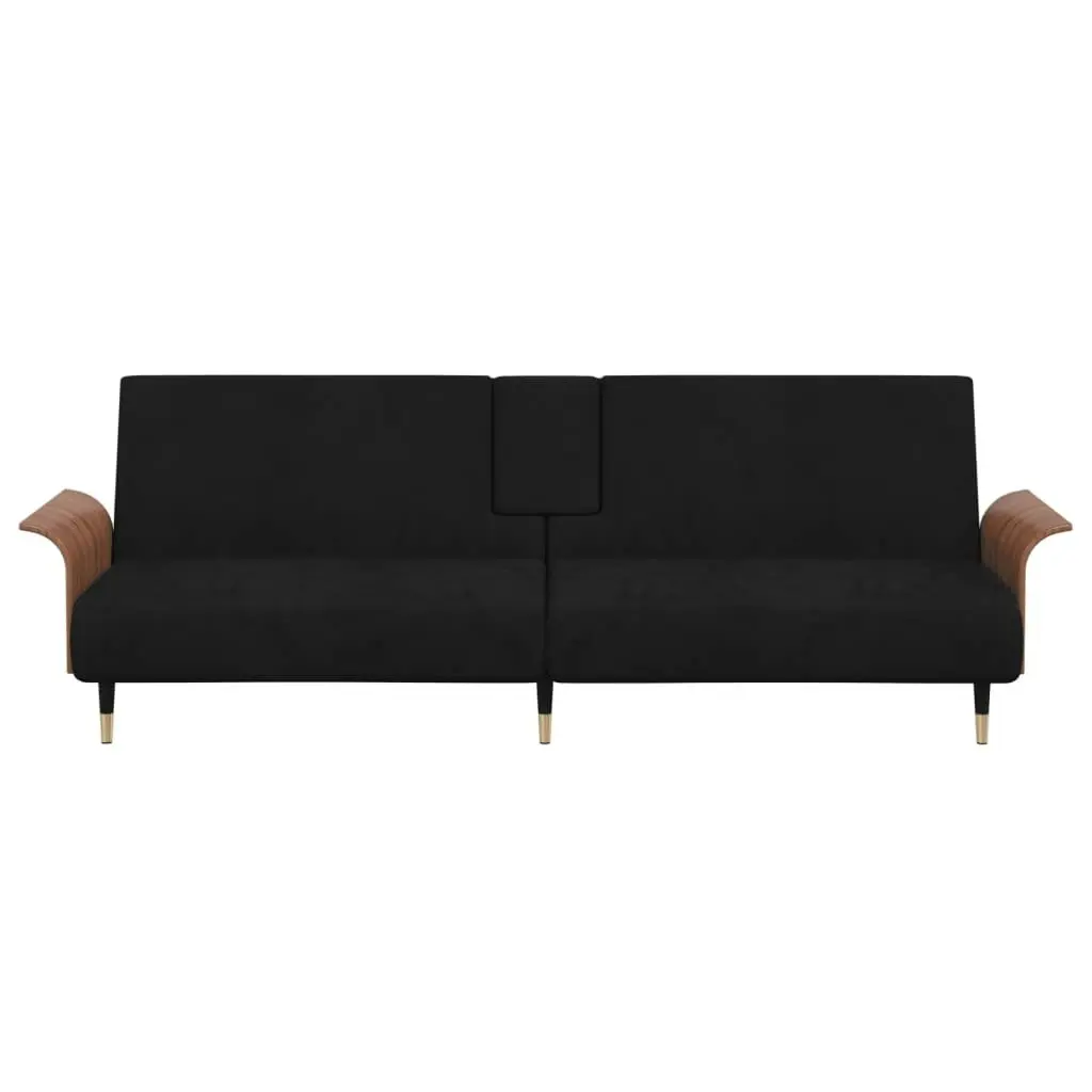 Sofa Bed with Cup Holders Black Velvet 351854