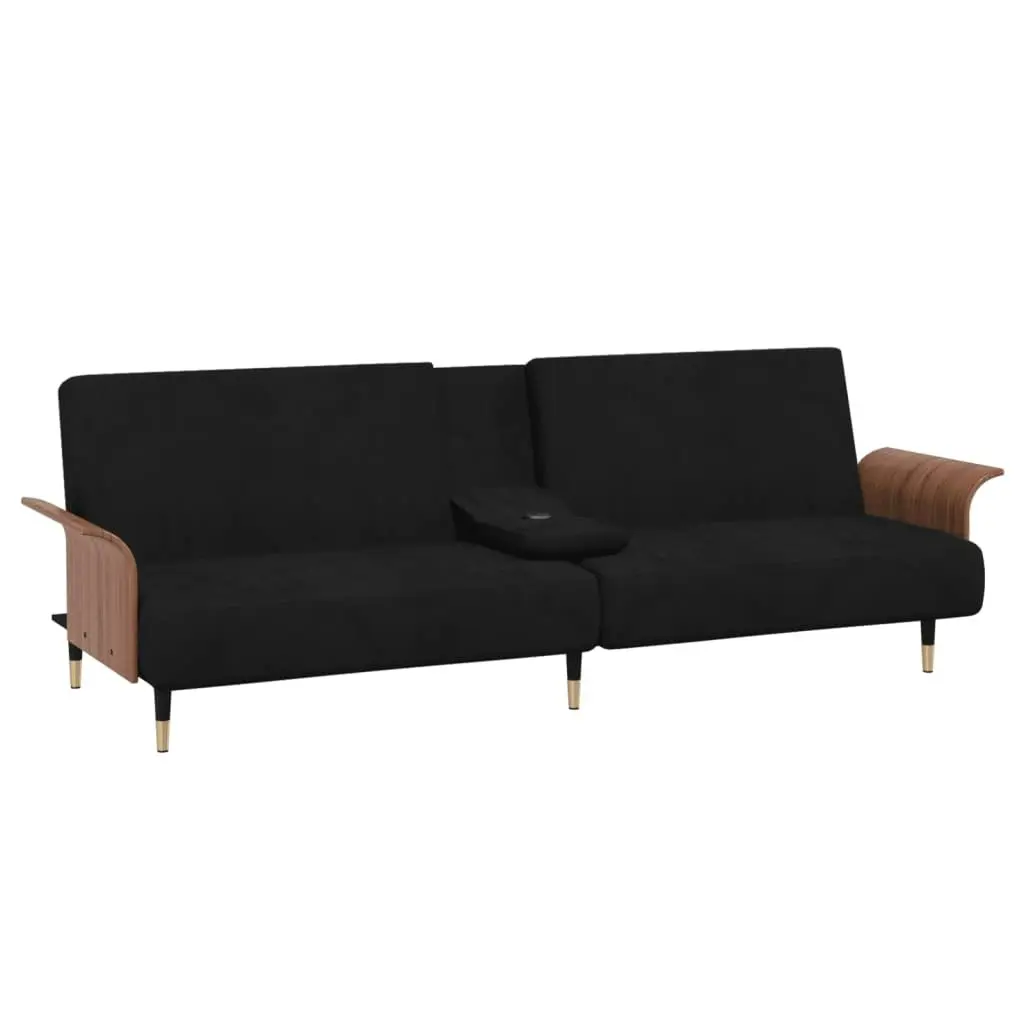 Sofa Bed with Cup Holders Black Velvet 351854