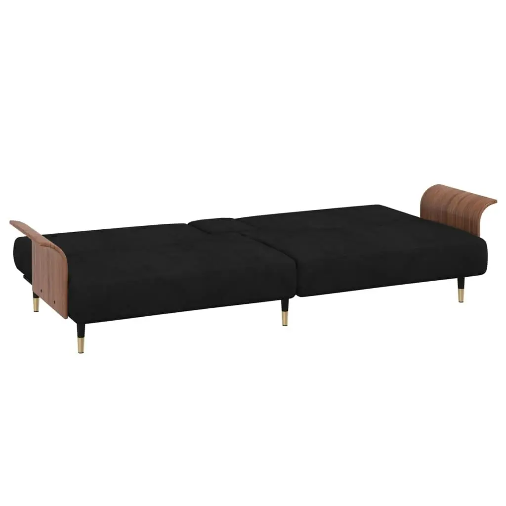 Sofa Bed with Cup Holders Black Velvet 351854