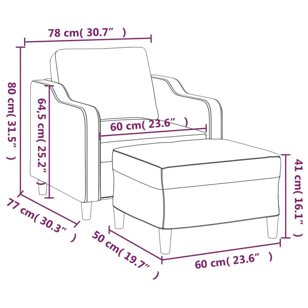 Sofa Chair with Footstool Cream 60 cm Fabric 3153505