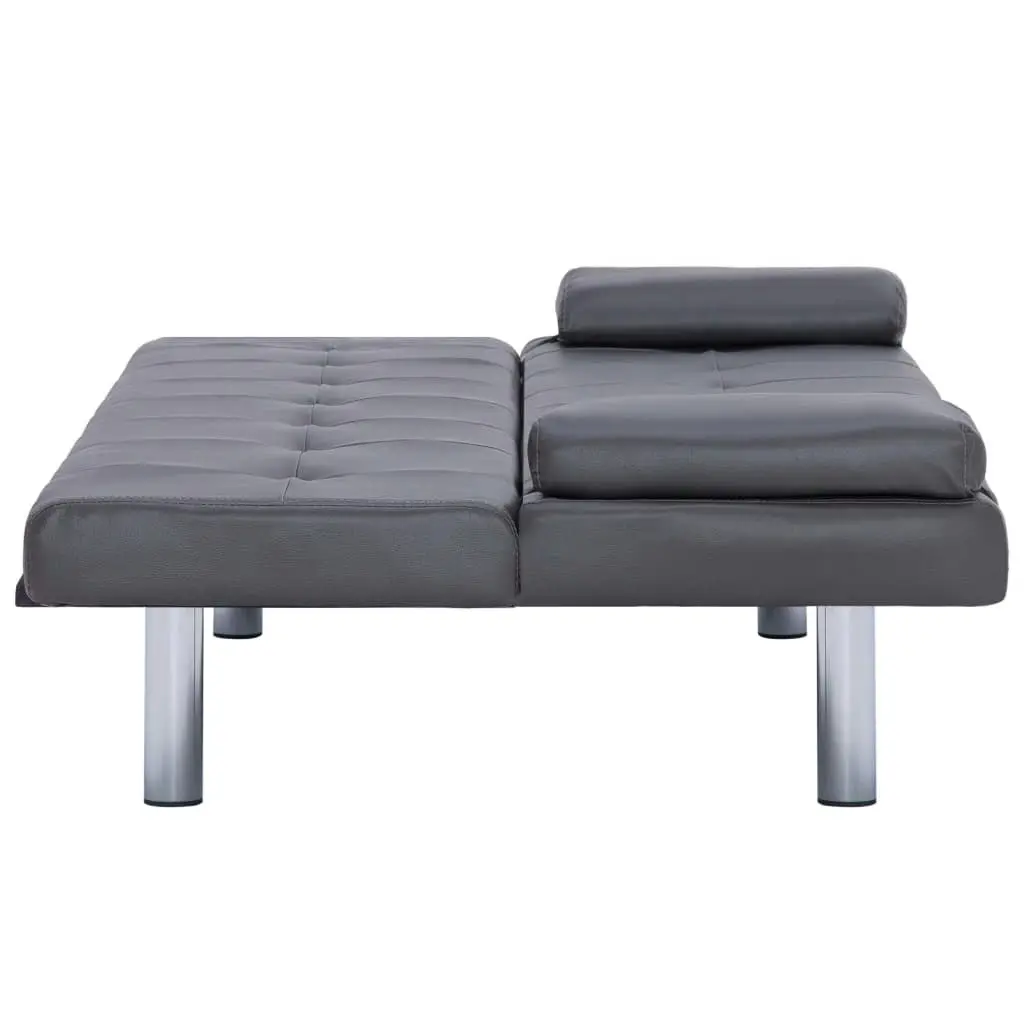 Sofa Bed with Two Pillows Grey Faux Leather 282181