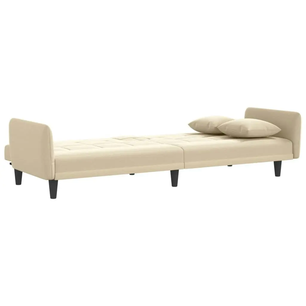 Sofa Bed with Cup Holders Cream Fabric 351872