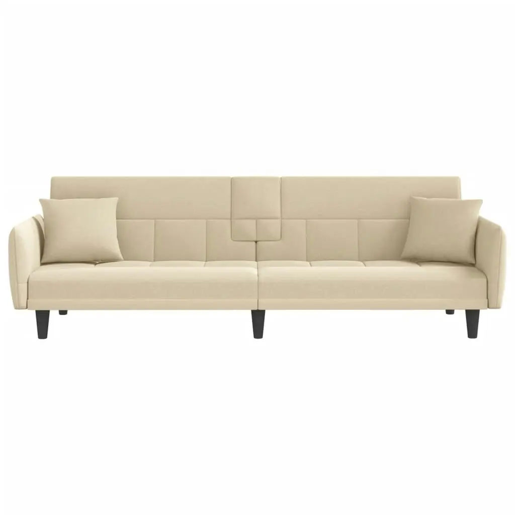 Sofa Bed with Cup Holders Cream Fabric 351872