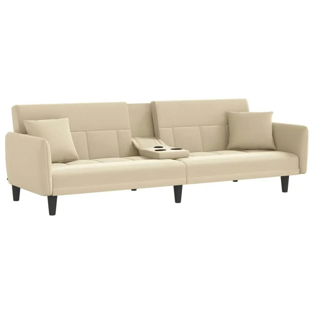 Sofa Bed with Cup Holders Cream Fabric 351872