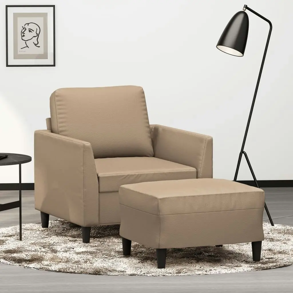 Sofa Chair with Footstool Cappuccino 60 cm Faux Leather 3201121