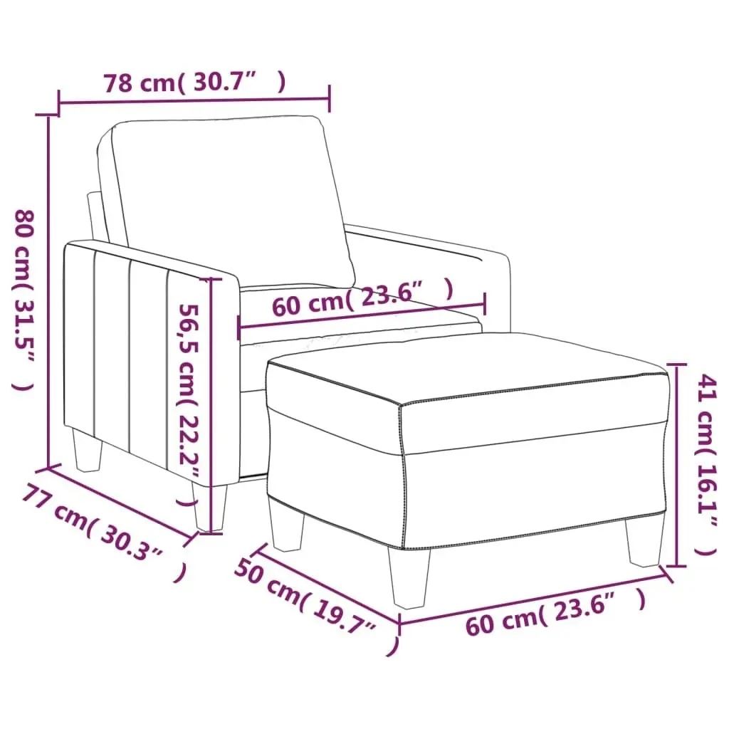 Sofa Chair with Footstool Cappuccino 60 cm Faux Leather 3201023