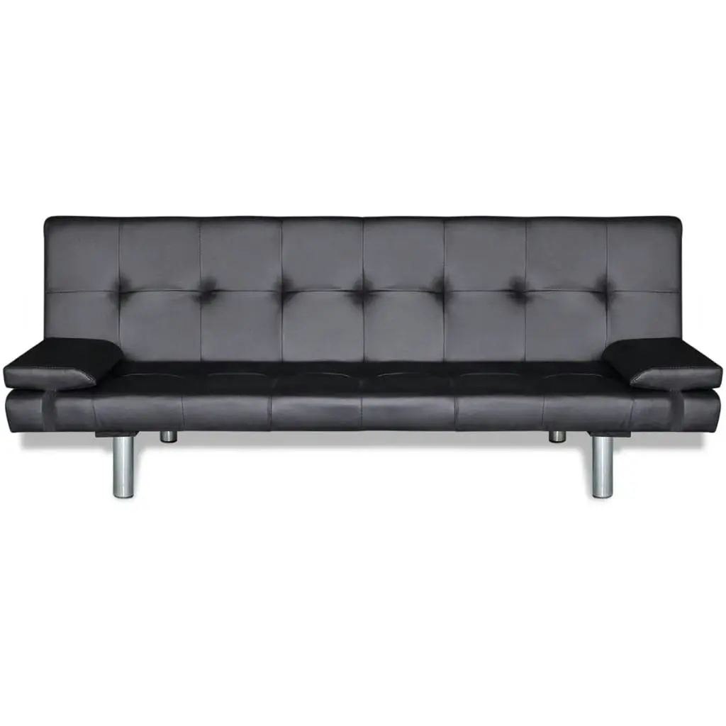 Sofa Bed with Two Pillows Artificial Leather Adjustable Black 241722