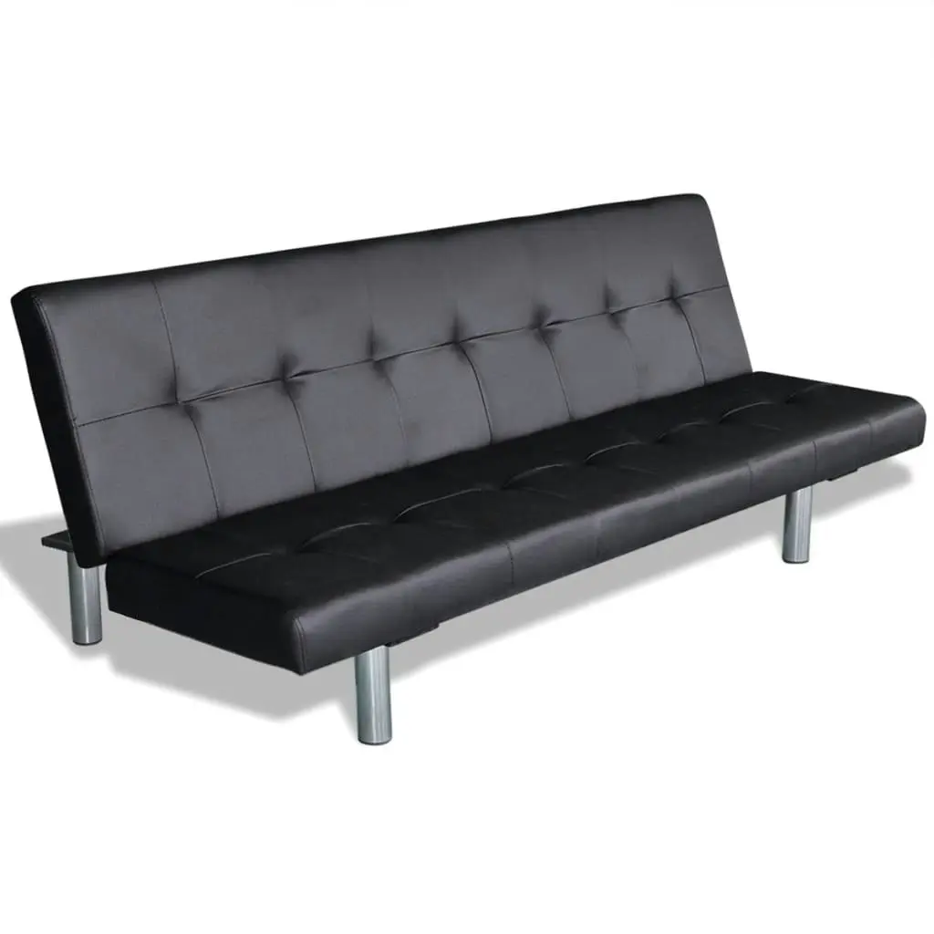 Sofa Bed with Two Pillows Artificial Leather Adjustable Black 241722