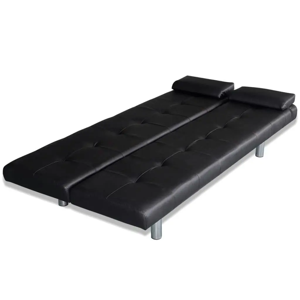 Sofa Bed with Two Pillows Artificial Leather Adjustable Black 241722