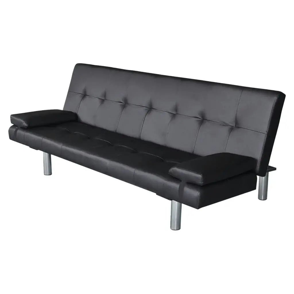 Sofa Bed with Two Pillows Artificial Leather Adjustable Black 241722