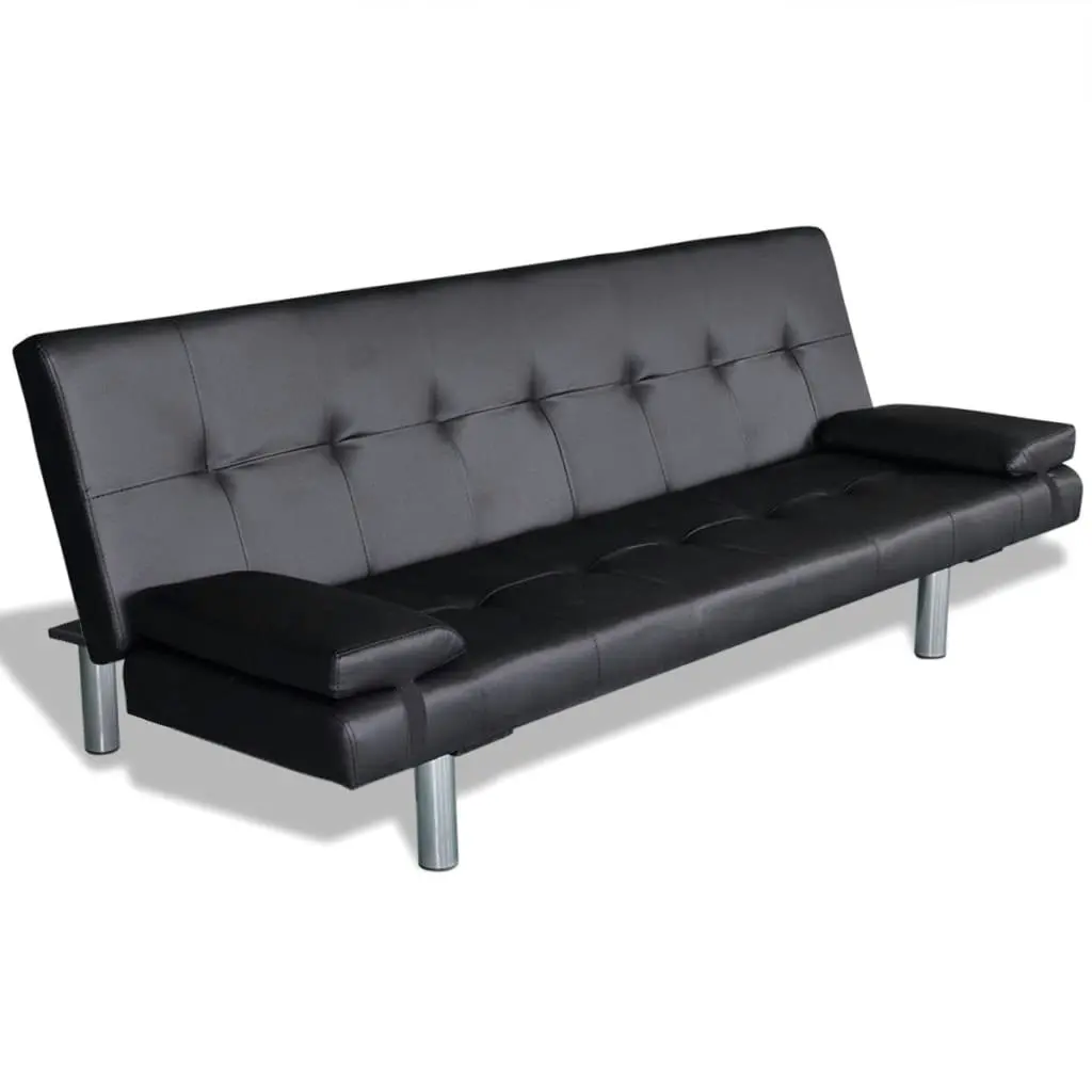 Sofa Bed with Two Pillows Artificial Leather Adjustable Black 241722