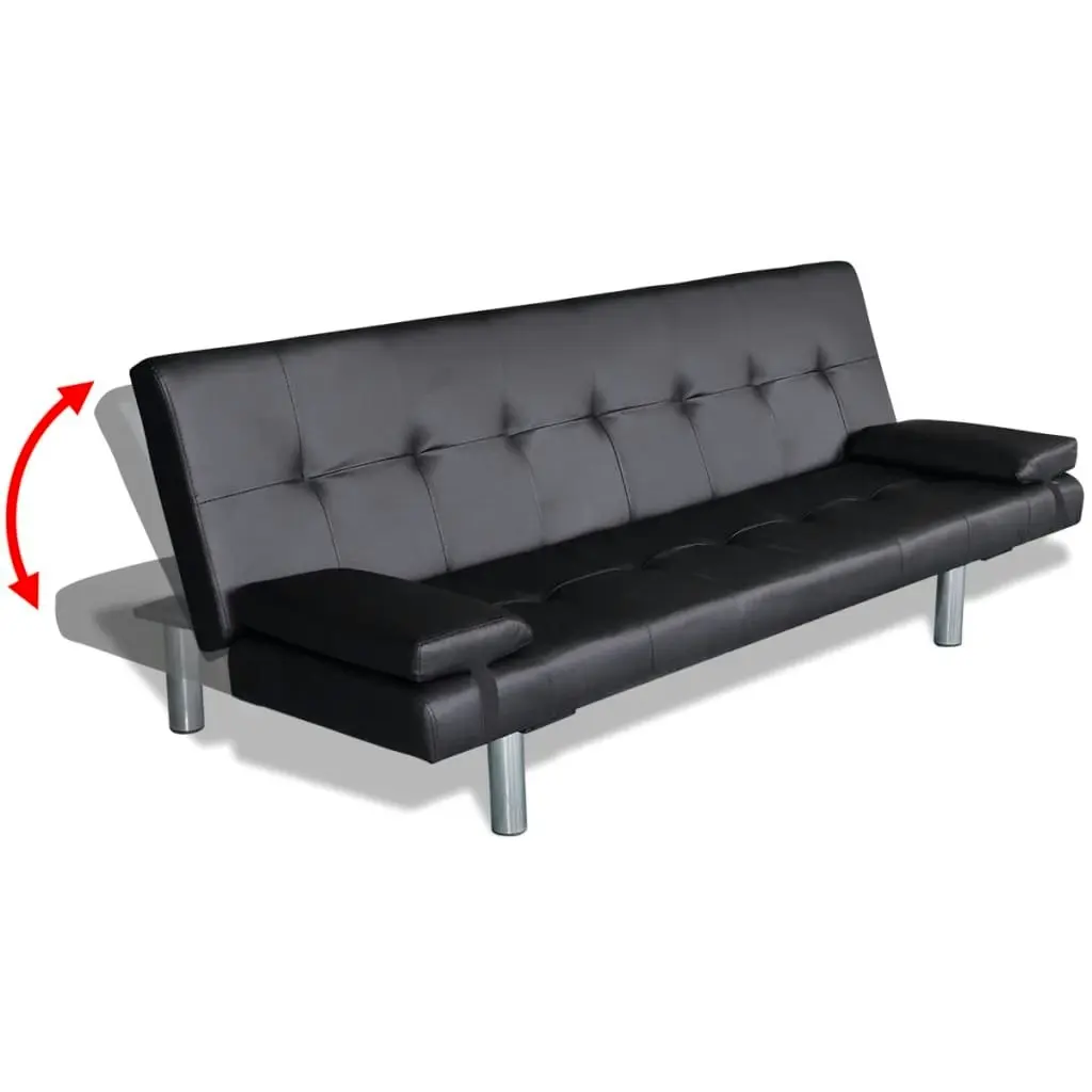 Sofa Bed with Two Pillows Artificial Leather Adjustable Black 241722