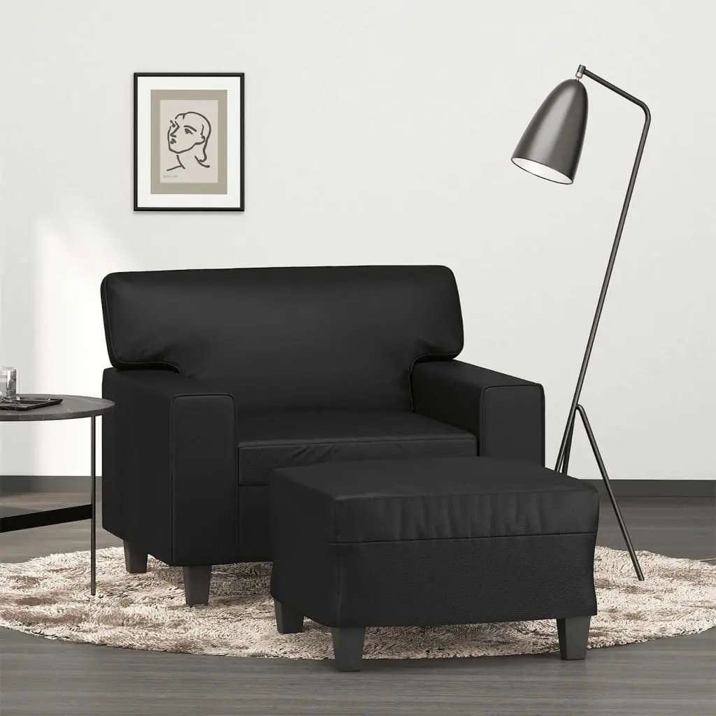 Sofa Chair with Footstool Black 60 cm Faux Leather 3201159