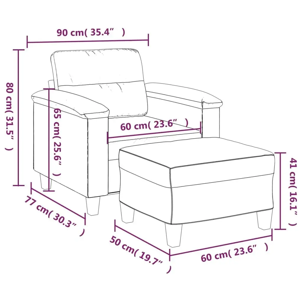 Sofa Chair with Footstool Black 60 cm Faux Leather 3201237