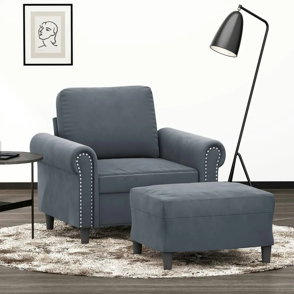 Sofa Chair with Footstool Dark Grey 60 cm Velvet 3201206