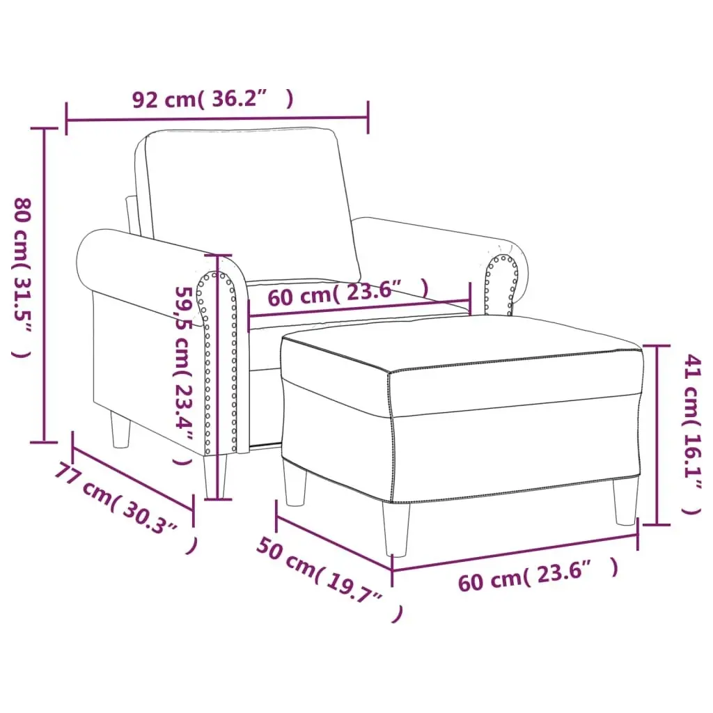 Sofa Chair with Footstool Dark Grey 60 cm Velvet 3201206