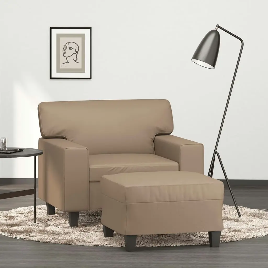 Sofa Chair with Footstool Cappuccino 60 cm Faux Leather 3201163