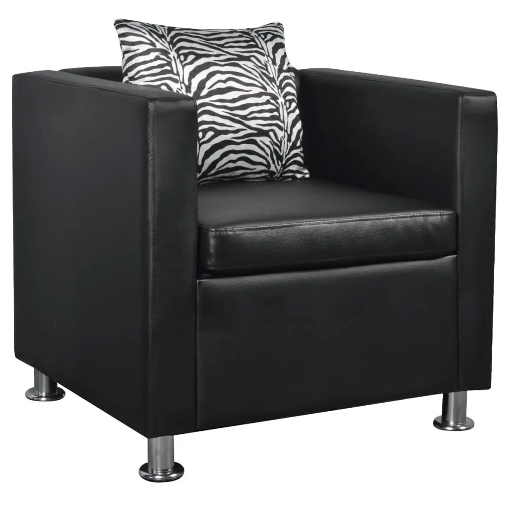 Sofa Set Artificial Leather 3-Seater 2-Seater Armchair Black 272179